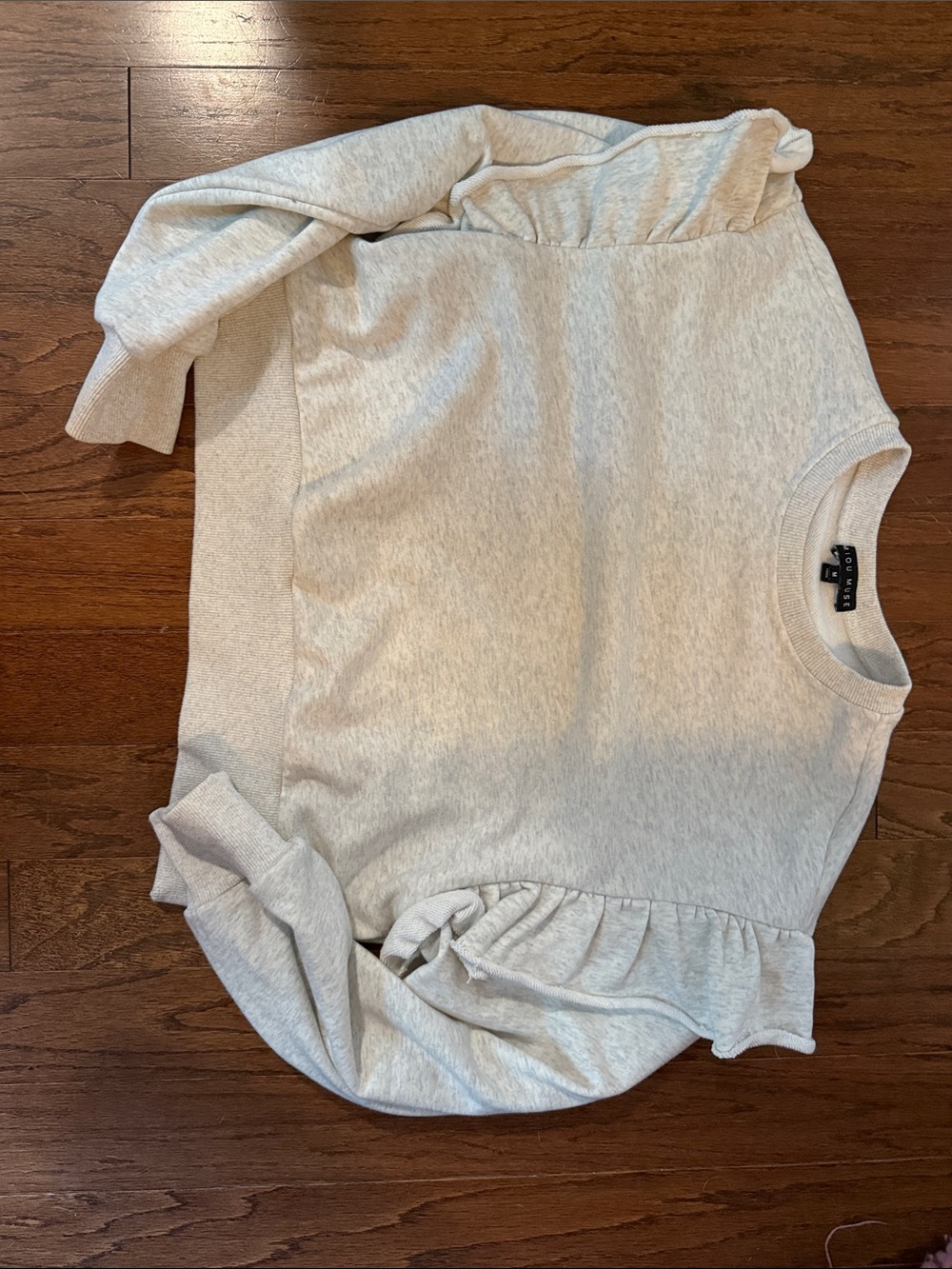 Ruffle Shoulder Crewneck Sweatshirt - Heather Light Gray